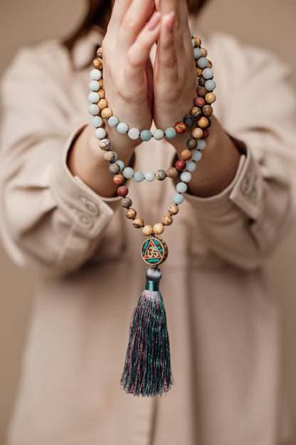 Mala Kralenketting Aum Zilverkleurig Boeddhisme Accessoire