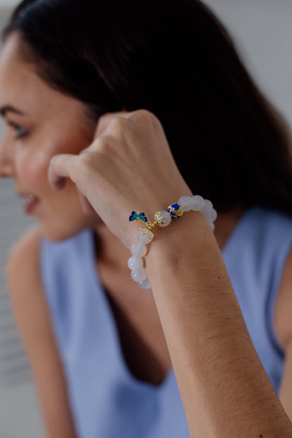 Witte Agaat Armband met Vlinder Motief Evelina