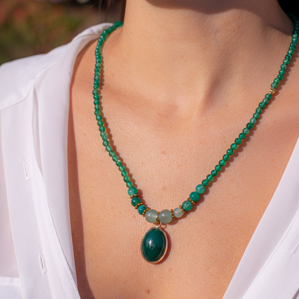 Groene Onyx Ketting Kalmerend Vintage Sieraad - Mode Vibes