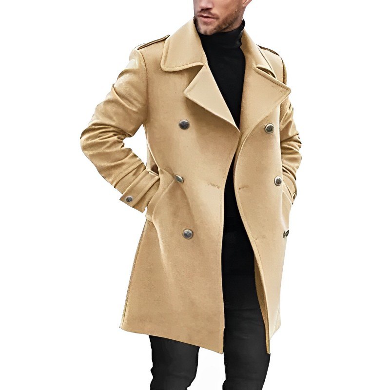 Heren Klassieke Dubbelrijige Peacoat - Wolmix - Elegant Winterdesign