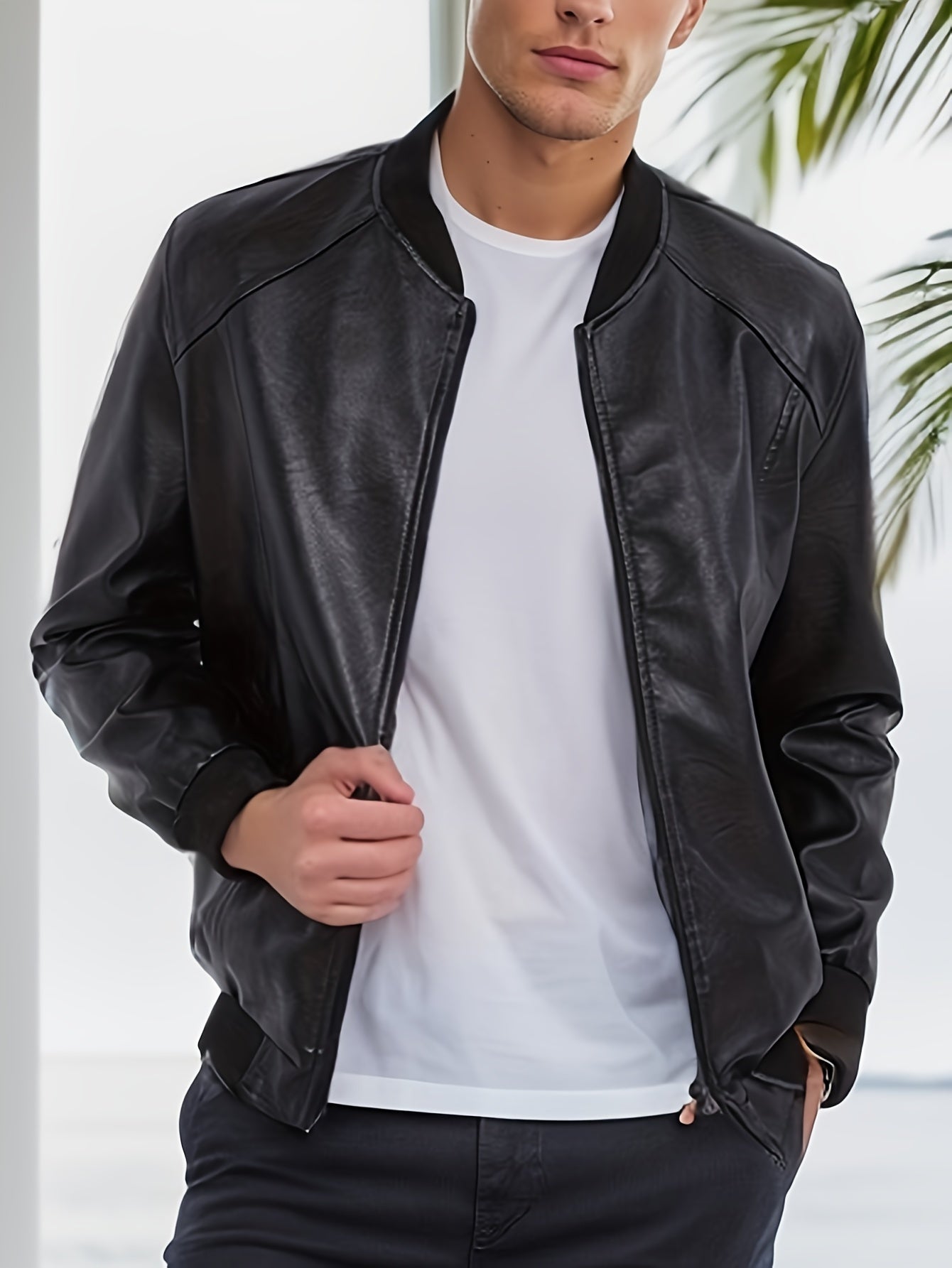 Klassieke PU Jacket Effen Kleur Voor Mannen - Mode Vibes