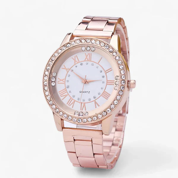 Dameshorloge met Diamanten en Leerriem