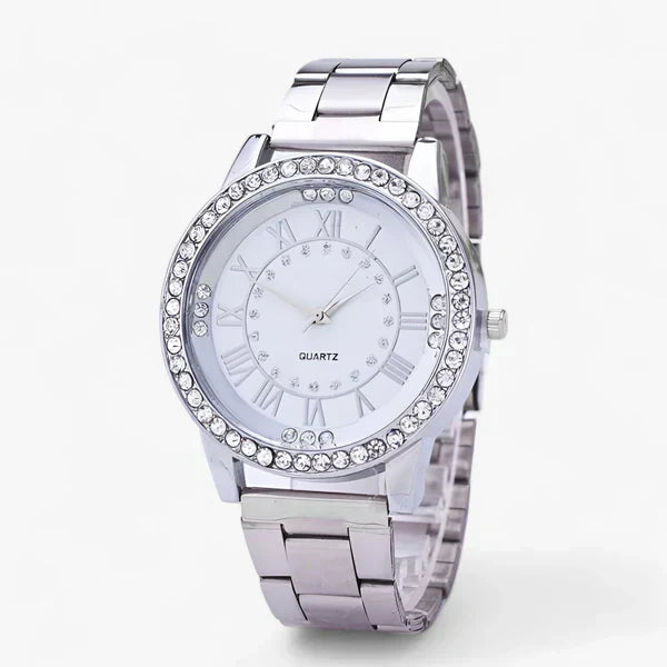 Dameshorloge met Diamanten en Leerriem