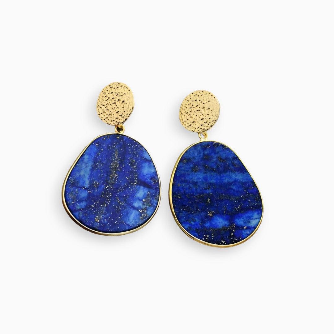 Lapis en Tijgeroog Oorbellen Elegant Zilveren Hanger - Mode Vibes