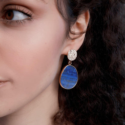 Lapis en Tijgeroog Oorbellen Elegant Zilveren Hanger