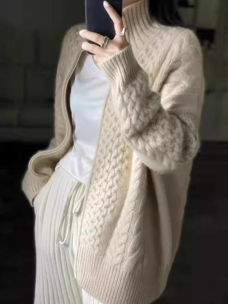 Dikke Gebreide Cashmere Turtleneck Cardigan