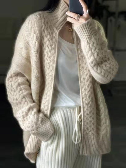 Dikke Gebreide Cashmere Turtleneck Cardigan