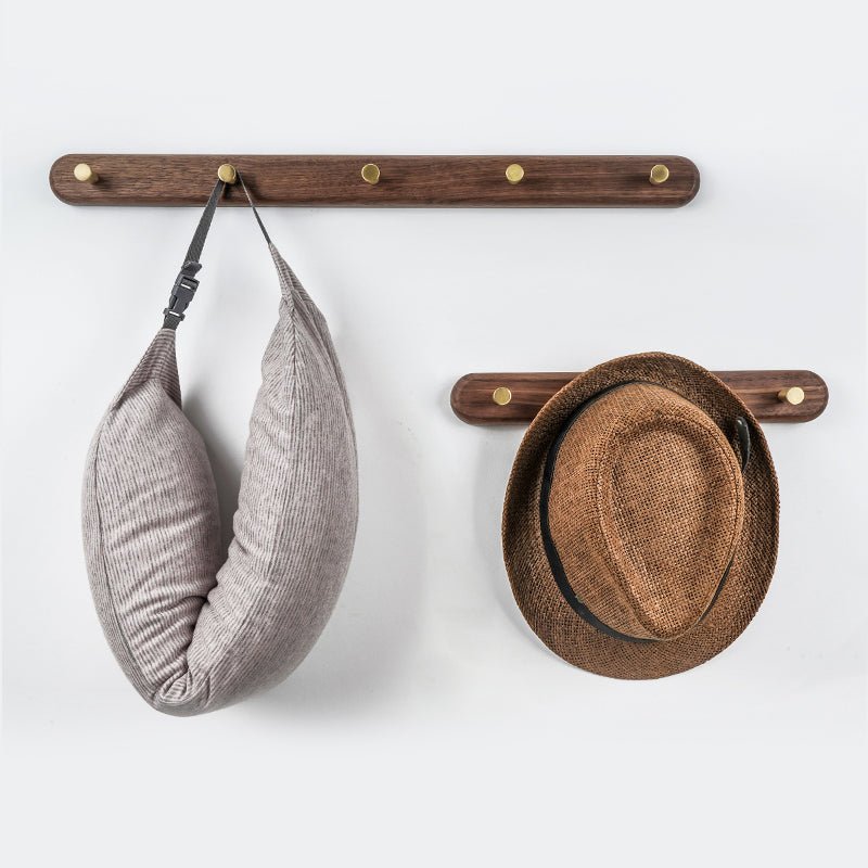 Houten Wandkapstok met Messing Haken voor Jas en Hoed - Mode Vibes