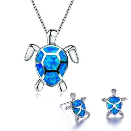 Schildpad Halsketting en Oorbellen Set Zeeblauw Sieraden