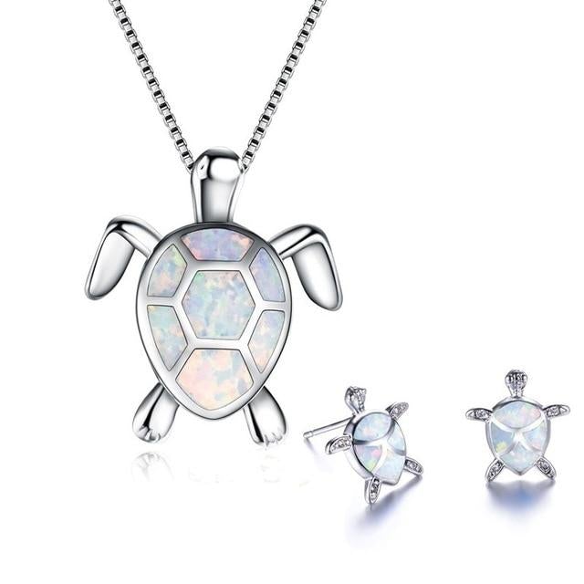 Schildpad Halsketting en Oorbellen Set Zeeblauw Sieraden