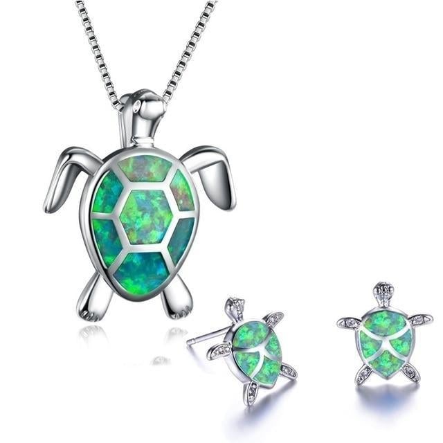Schildpad Halsketting en Oorbellen Set Zeeblauw Sieraden