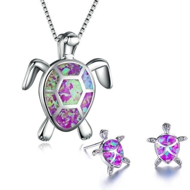 Schildpad Halsketting en Oorbellen Set Zeeblauw Sieraden