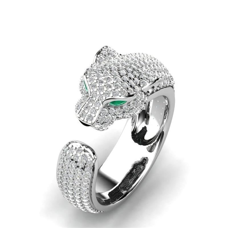 Zilveren Panther Ring met Groene Zirkonia en Roségoud - Mode Vibes