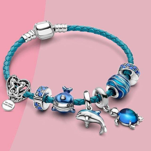 Armband met Charms Zilver en Leer Ocean Breeze Stijl Julia - Mode Vibes