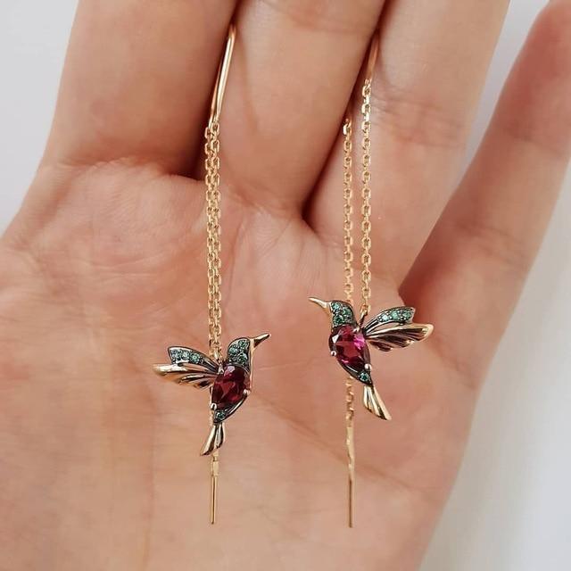 Kolibrie Oorbellen Emaille Zirkonia Bloem Motief - Mode Vibes