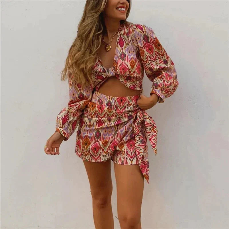 Vrouwelijke Blouse en Short Set ZomerJurk - Mode Vibes