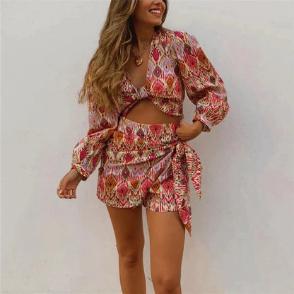 Vrouwelijke Blouse en Short Set ZomerJurk - Mode Vibes