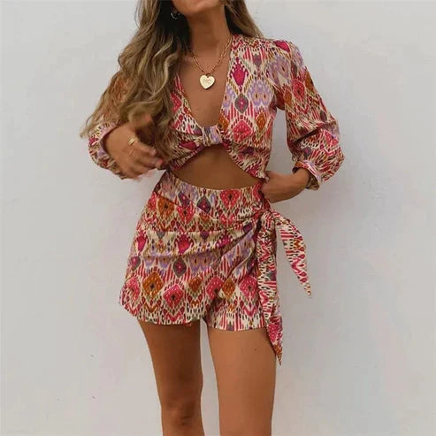 Vrouwelijke Blouse en Short Set ZomerJurk