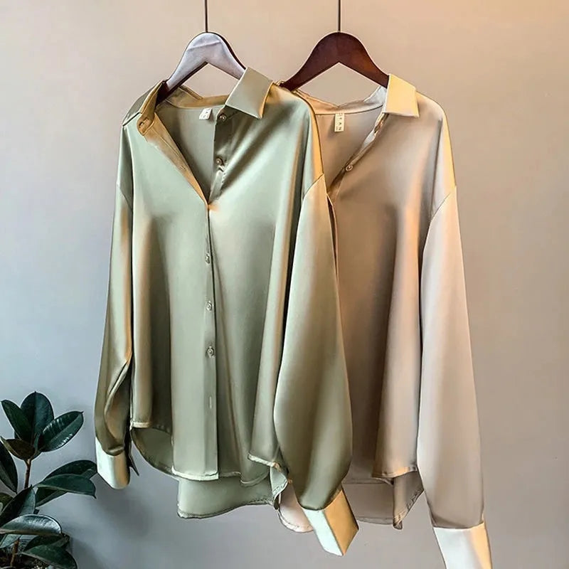 Dames Satijnen Blouse Elegante Pasvorm - Mode Vibes
