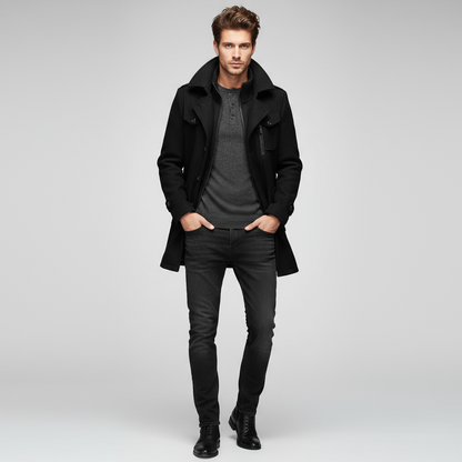 Heren Winterjas Warme Wolmix Mantel met Rits en Knopen - Mode Vibes