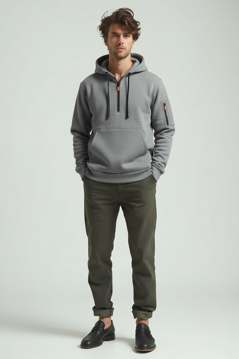 Heren Hoodie Half Zip – Comfortabele Jogging Trui met Zakken - Mode Vibes