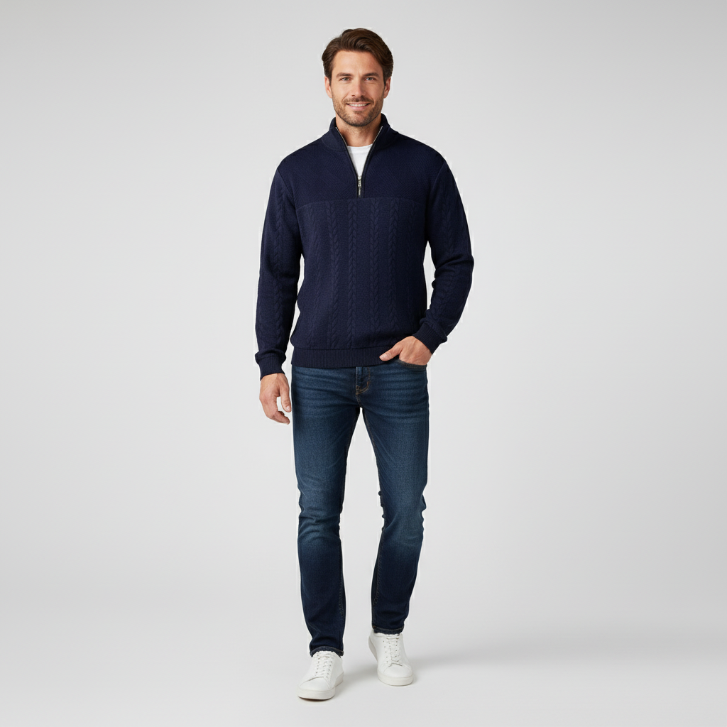 Heren Trui Half-Zip met Henry Kraag Stijlvol en Comfortabel - Mode Vibes