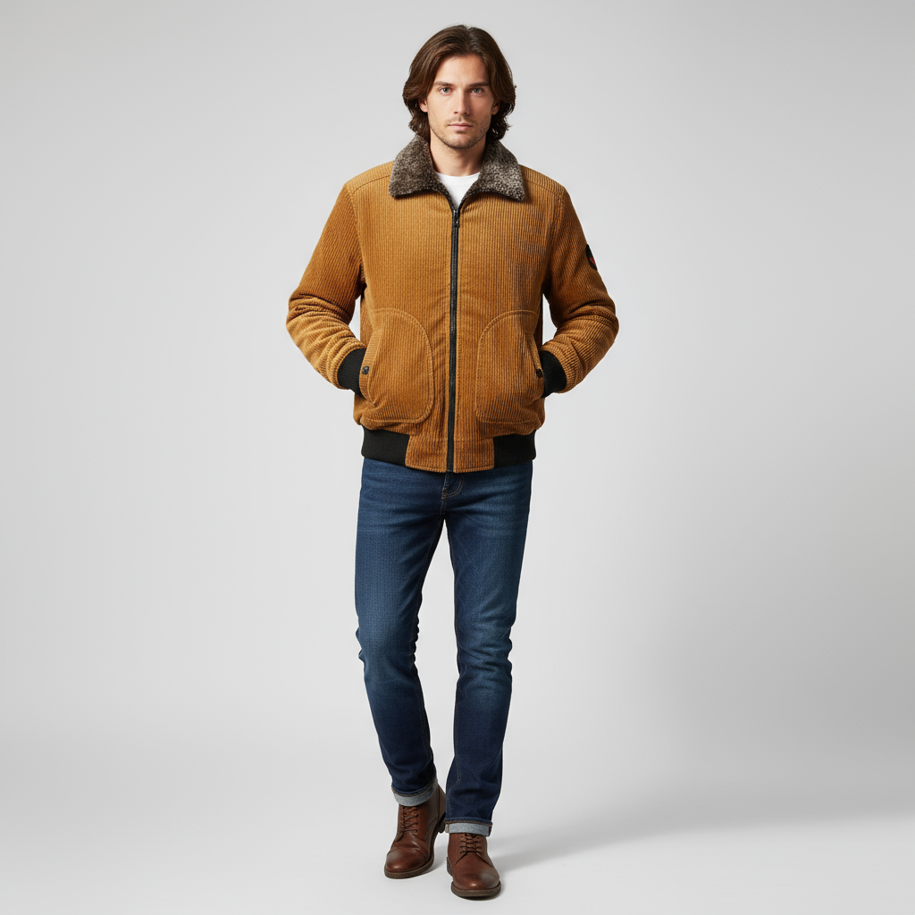 Heren Winterjas Corduroy met Bontkraag Warm en Winddicht - Mode Vibes