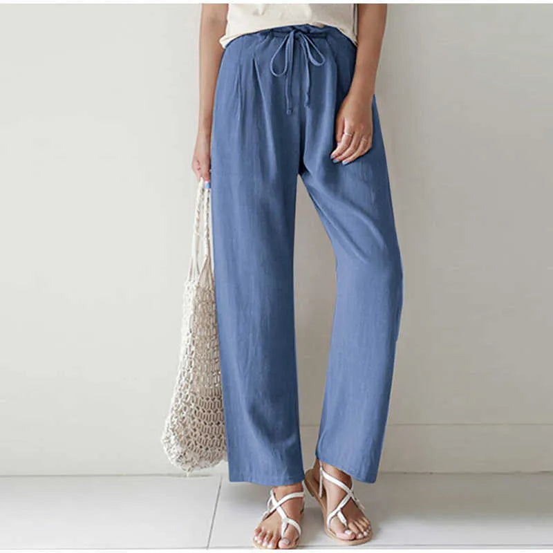Wijde Broek met Geplooide Zak en Elastische Taille - Mode Vibes