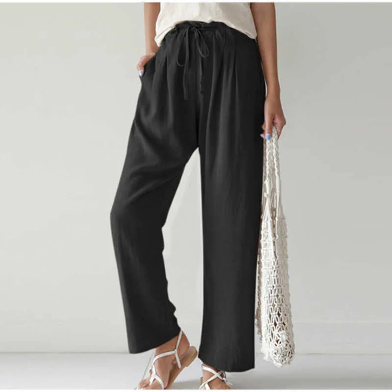 Wijde Broek met Geplooide Zak en Elastische Taille