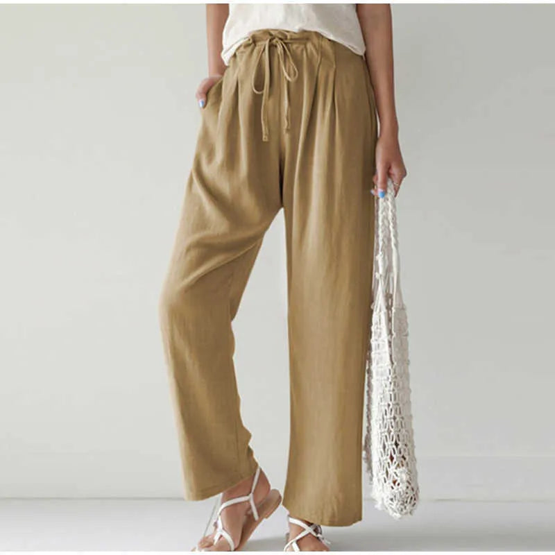 Wijde Broek met Geplooide Zak en Elastische Taille