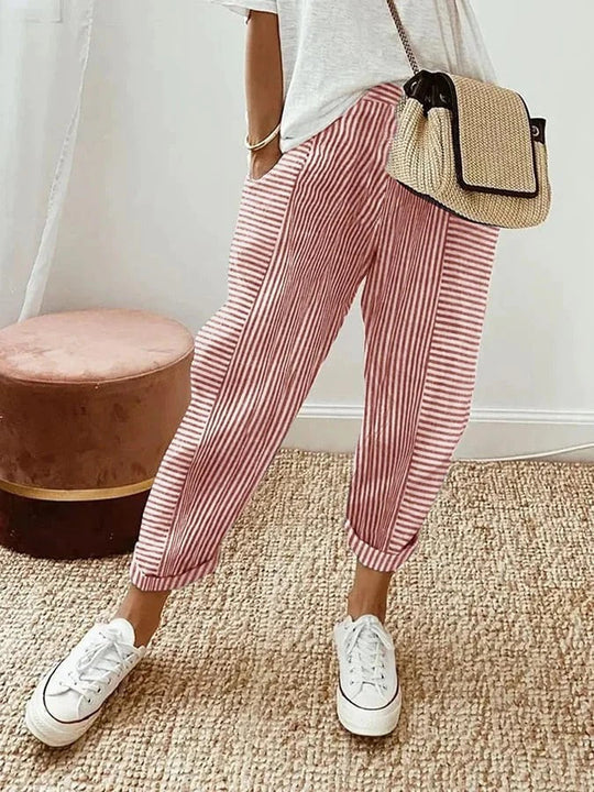 Gestreepte katoenen broek voor vrouwen casual