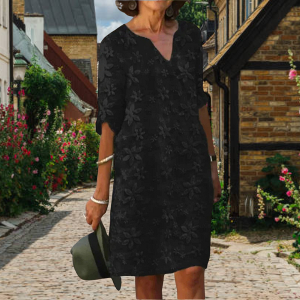 Renée | Elegante V-hals zomerjurk met bloemmotief