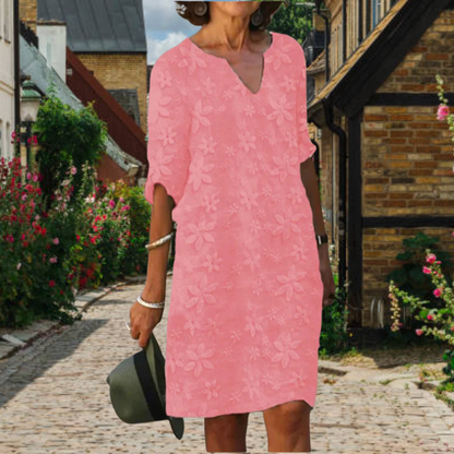 Renée | Elegante V-hals zomerjurk met bloemmotief