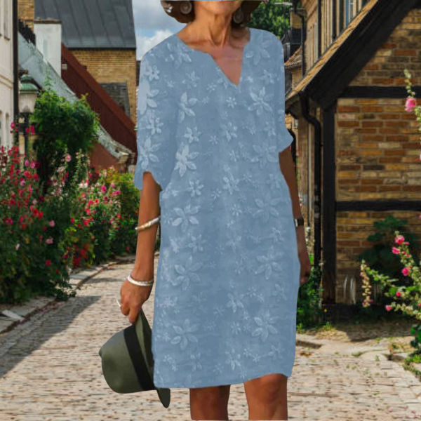 Renée | Elegante V-hals zomerjurk met bloemmotief