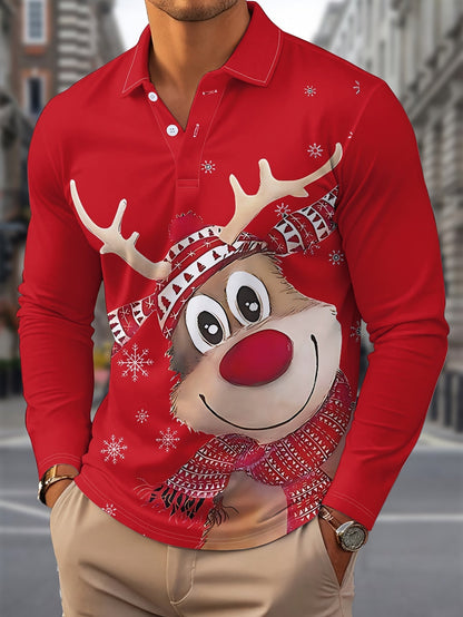 Kerst Overhemd Heren Lange Mouw Rendier Print - Mode Vibes