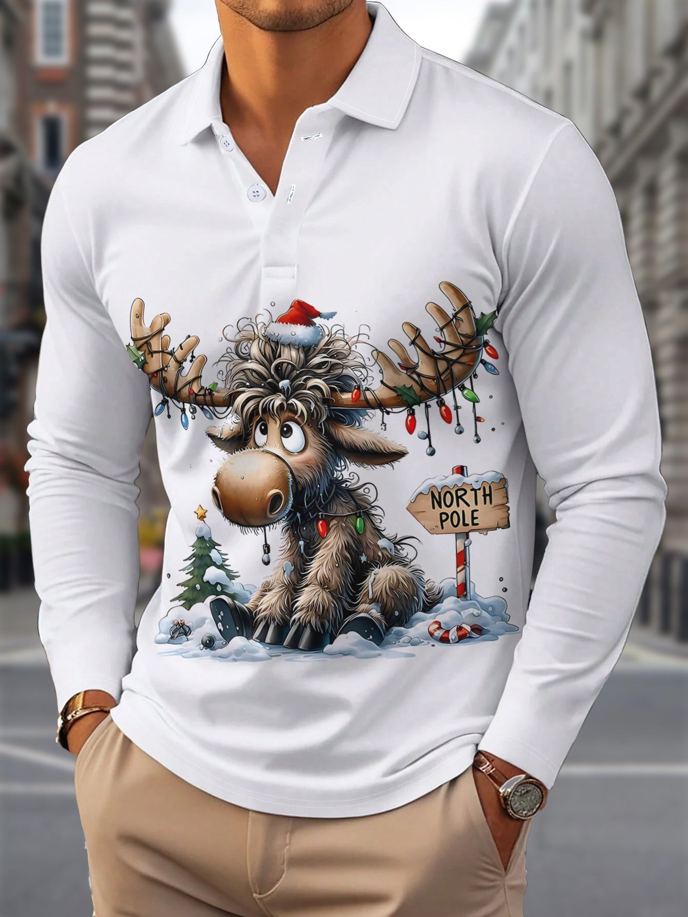Kerstoverhemd Heren Rendierprint Lange Mouwen - Mode Vibes