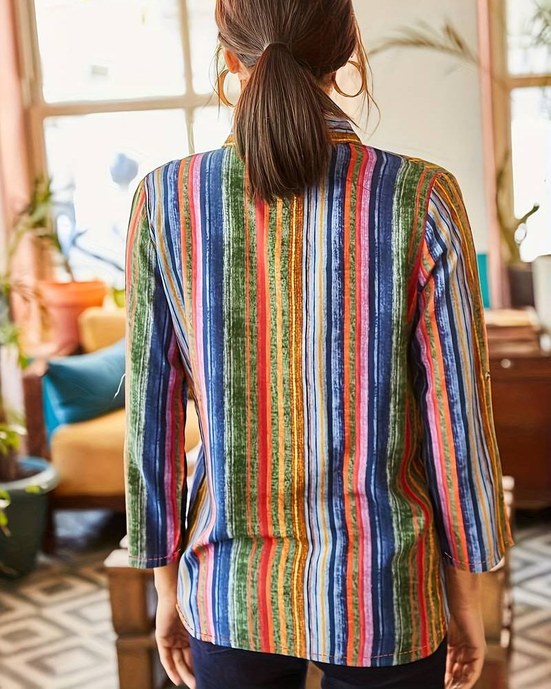 Damesblouse Gestreept met Knopen Vrouwelijk Design