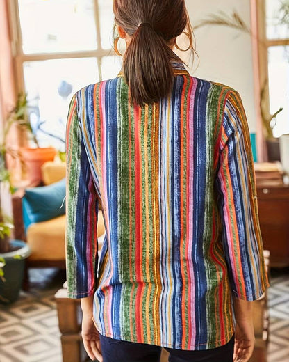 Damesblouse Gestreept met Knopen Vrouwelijk Design