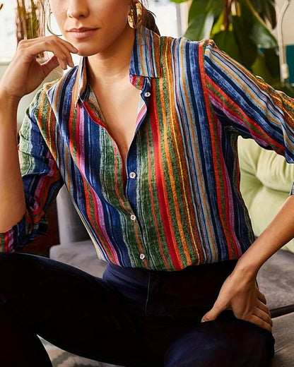 Damesblouse Gestreept met Knopen Vrouwelijk Design