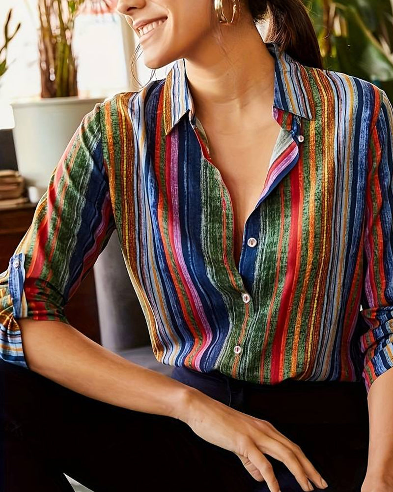 Damesblouse Gestreept met Knopen Vrouwelijk Design - Mode Vibes