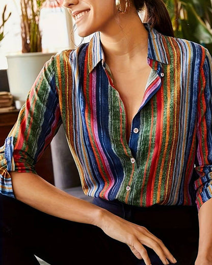 Damesblouse Gestreept met Knopen Vrouwelijk Design - Mode Vibes