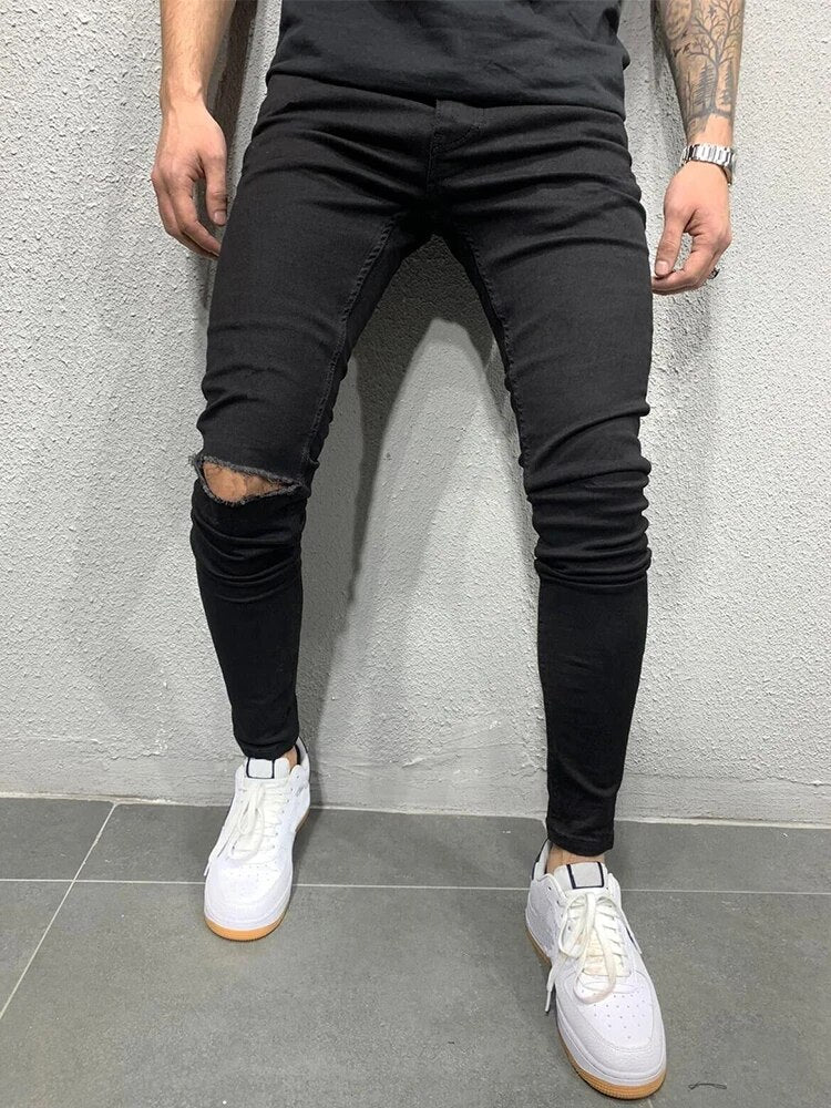 Ripped Skinny Jeans Heren Zwart Gescheurd - Mode Vibes
