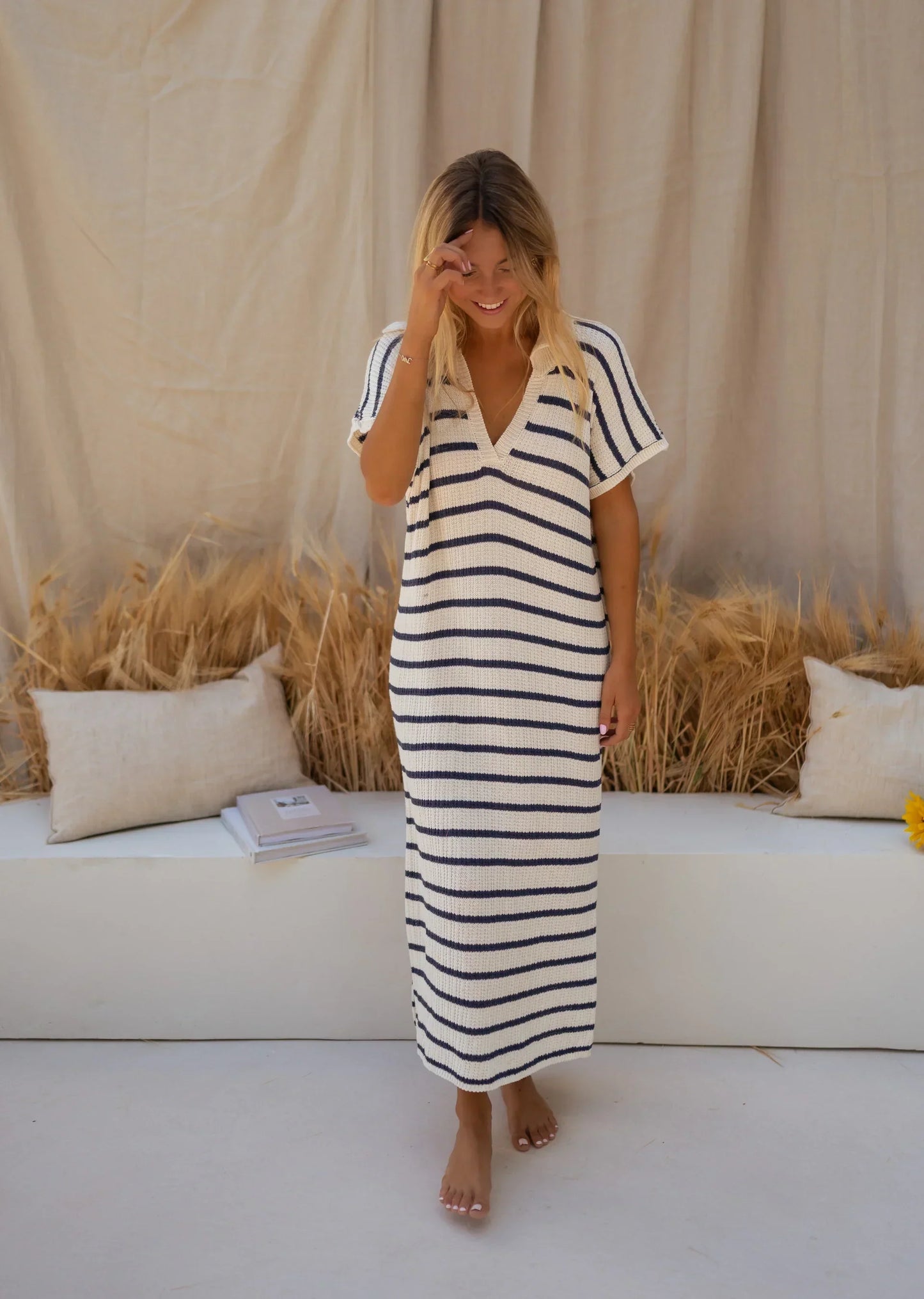 Dames Gebreide Zomerjurk Met Streeppatroon Tijdloze Stijl - Mode Vibes
