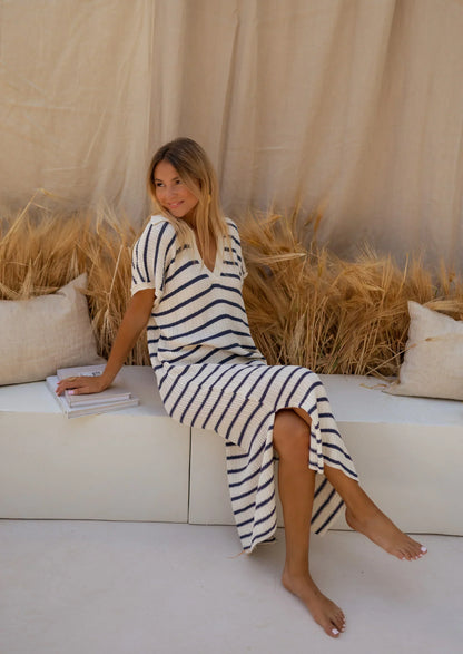 Dames Gebreide Zomerjurk Met Streeppatroon Tijdloze Stijl