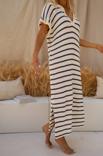 Dames Gebreide Zomerjurk Met Streeppatroon Tijdloze Stijl