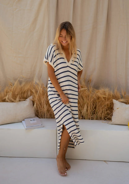 Dames Gebreide Zomerjurk Met Streeppatroon Tijdloze Stijl