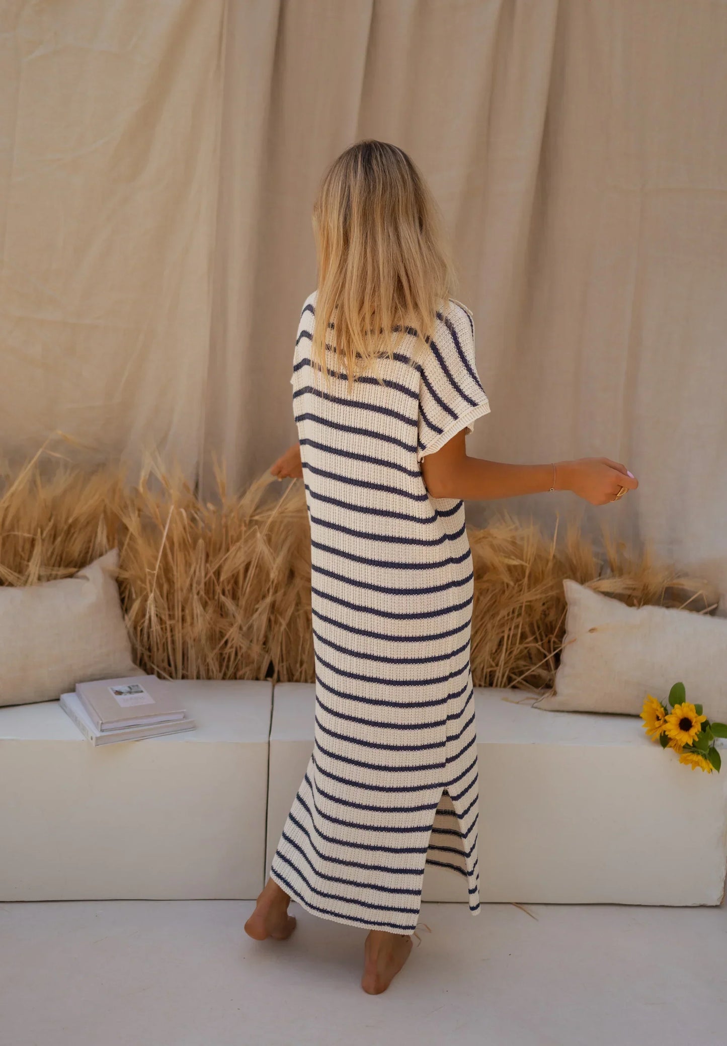 Dames Gebreide Zomerjurk Met Streeppatroon Tijdloze Stijl