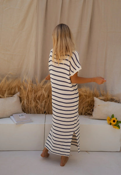 Dames Gebreide Zomerjurk Met Streeppatroon Tijdloze Stijl