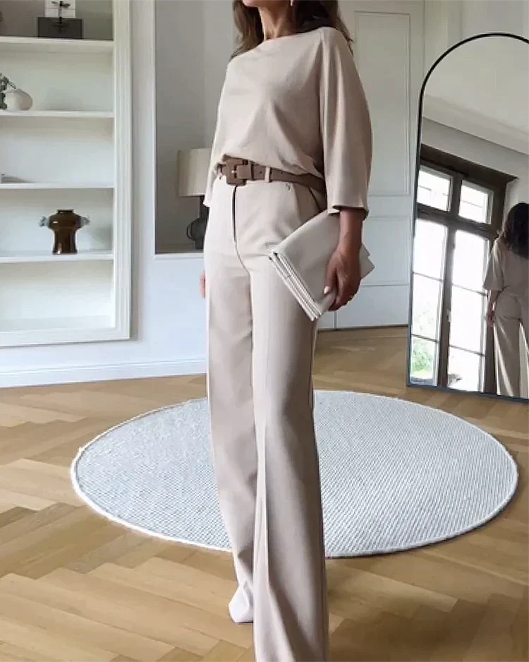 Grijze Damesset Tweedelig Elegante Kleding - Mode Vibes