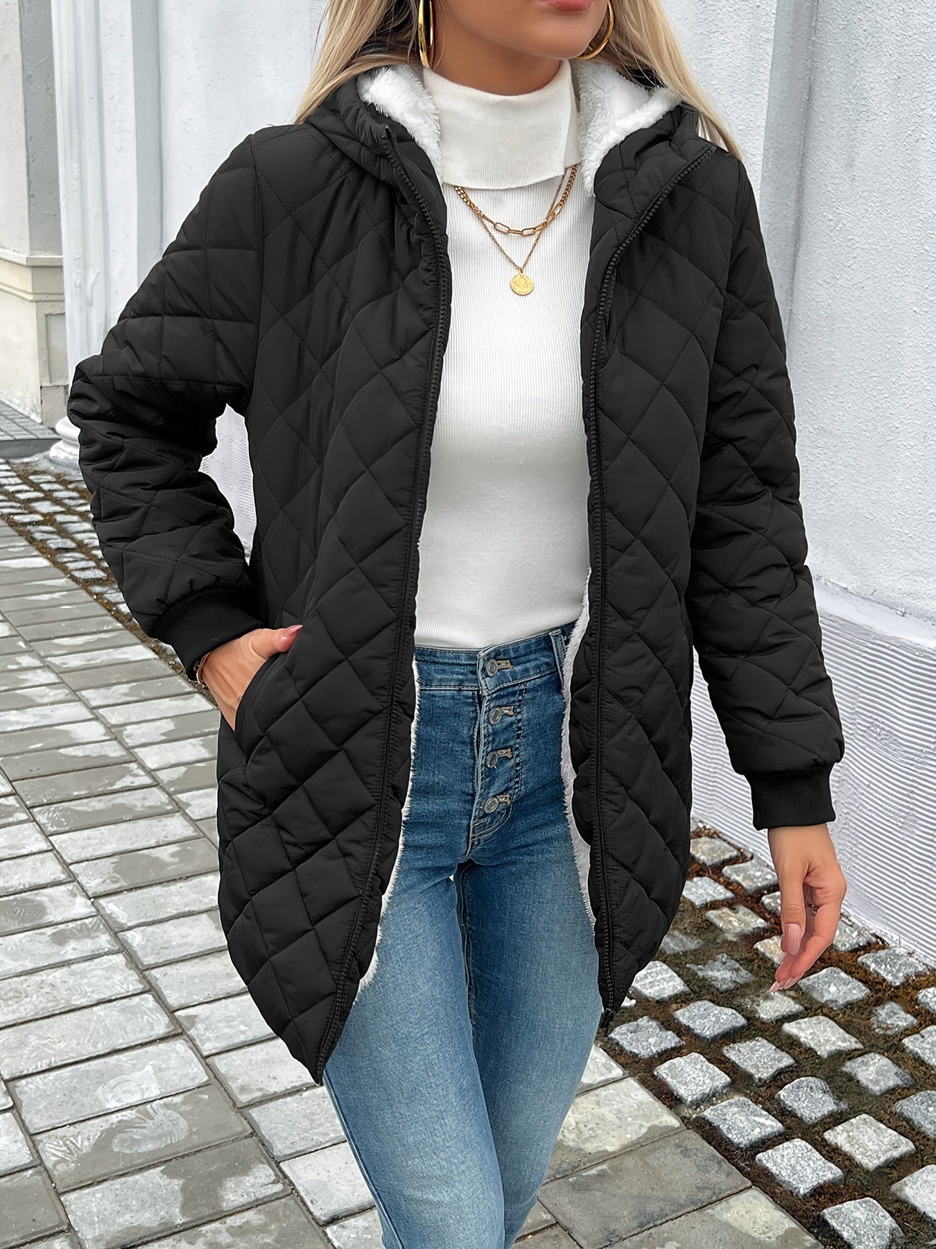 Puffy Jas Gewatteerd Warm Met Rits Voor Vrouw - Mode Vibes
